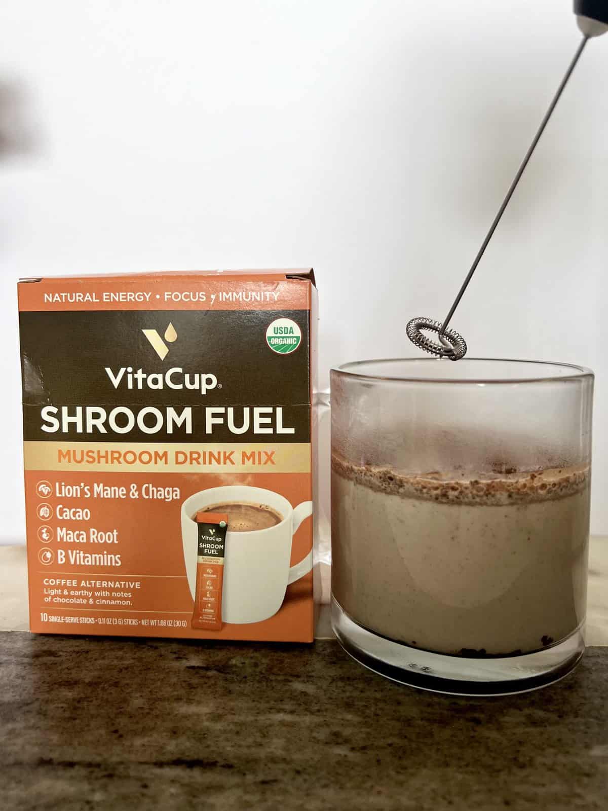 VitaCup-Shroom-Fuel-Mushroom-Based-Coffee-next-to-a-cup-of-brewed-coffee-scaled