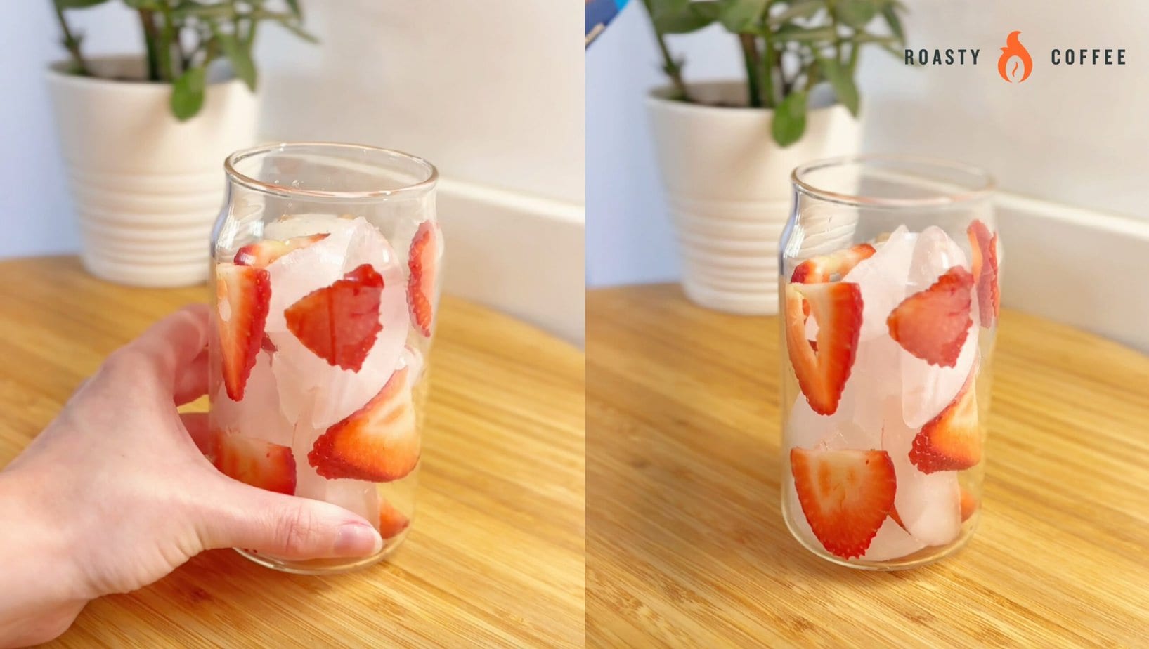 玻璃草莓片和冰
